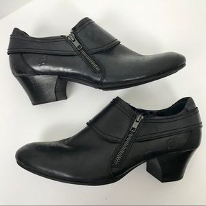 Born Leather Slip-On Heeled Booties | Size 9.5